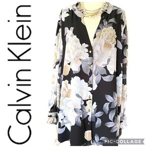 CALVIN KLEIN Black Chiffon-Like Floral Top
